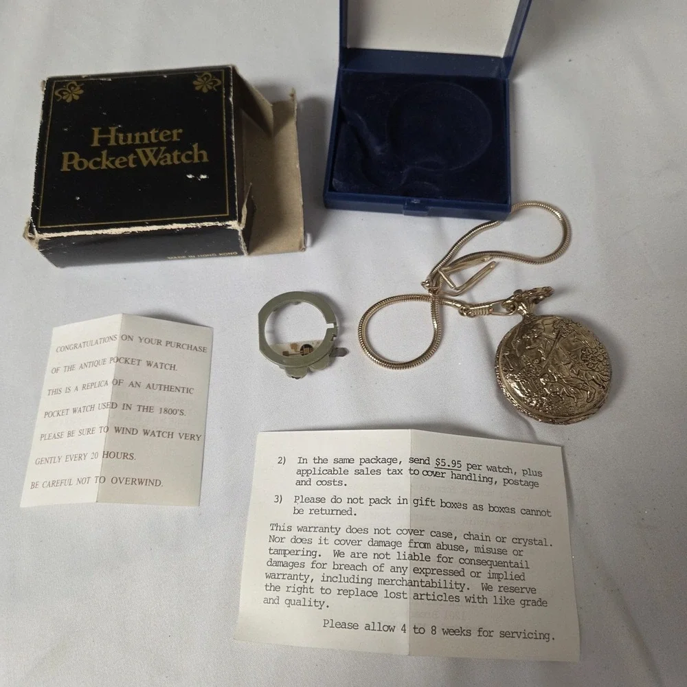 Futura Vintage Mechanical Pocket Watch Gold Hunter Case Hunting Scene Design